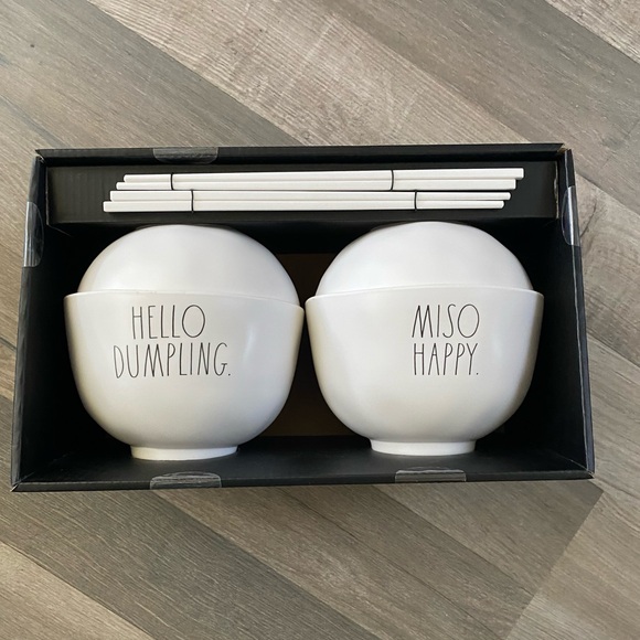 Rae Dunn Lidded Noodle Bowl & Chopsticks Set of 2 Melamine Lid Miso By Enchante - Picture 1 of 8